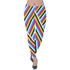 Lines Chevron Yellow Pink Blue Black White Cute Velvet Leggings by Mariart