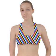 Lines Chevron Yellow Pink Blue Black White Cute Criss Cross Racerback Sports Bra