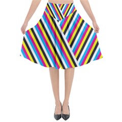 Lines Chevron Yellow Pink Blue Black White Cute Flared Midi Skirt