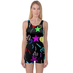 Party Pattern Star Balloon Candle Happy One Piece Boyleg Swimsuit by Mariart