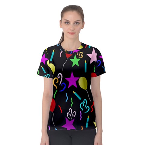 Party Pattern Star Balloon Candle Happy Women s Sport Mesh Tee by Mariart