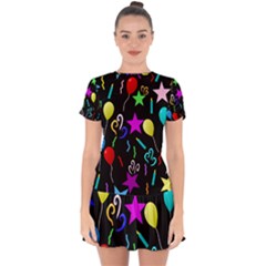 Party Pattern Star Balloon Candle Happy Drop Hem Mini Chiffon Dress