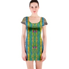 Rainbows Rain In The Golden Mangrove Forest Short Sleeve Bodycon Dress by pepitasart