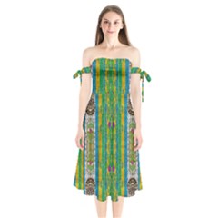 Rainbows Rain In The Golden Mangrove Forest Shoulder Tie Bardot Midi Dress by pepitasart