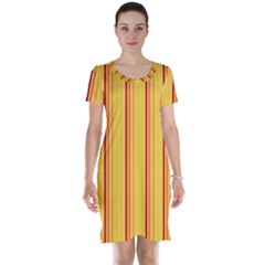 Red Orange Lines Back Yellow Short Sleeve Nightdress by Mariart