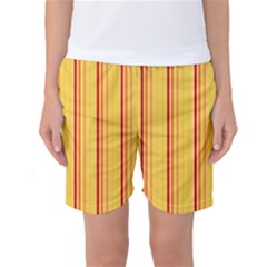 Red Orange Lines Back Yellow Women s Basketball Shorts by Mariart