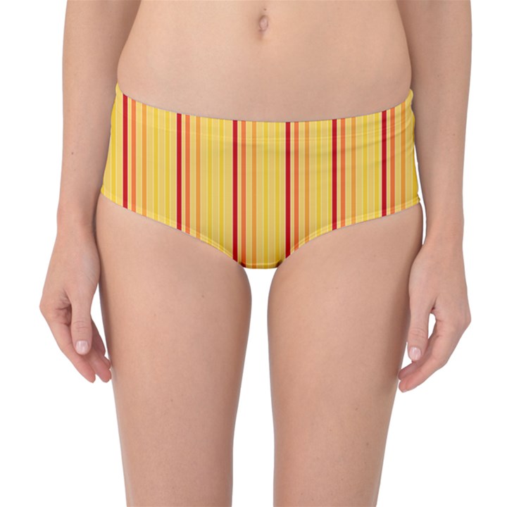 Red Orange Lines Back Yellow Mid-Waist Bikini Bottoms