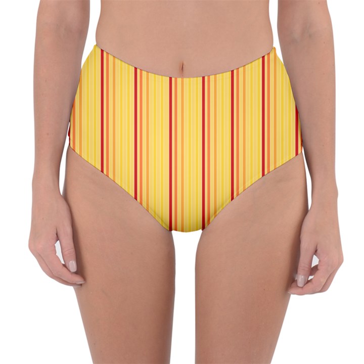 Red Orange Lines Back Yellow Reversible High-Waist Bikini Bottoms