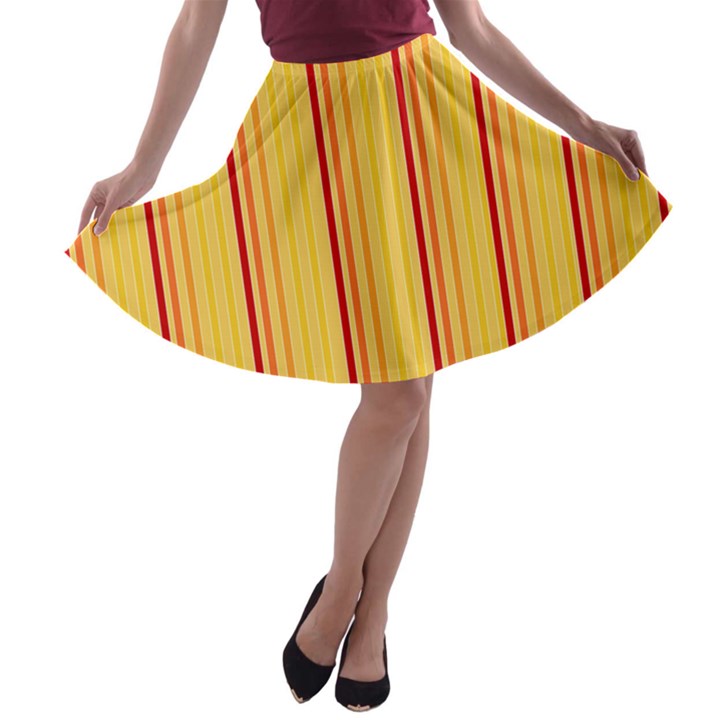 Red Orange Lines Back Yellow A-line Skater Skirt