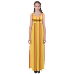 Red Orange Lines Back Yellow Empire Waist Maxi Dress by Mariart