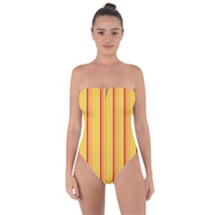 Red Orange Lines Back Yellow Tie Back One Piece Swimsuit by Mariart