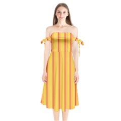 Red Orange Lines Back Yellow Shoulder Tie Bardot Midi Dress