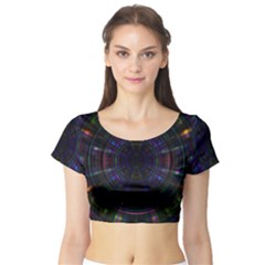 Psychic Color Circle Abstract Dark Rainbow Pattern Wallpaper Short Sleeve Crop Top (tight Fit) by Mariart