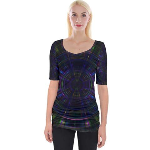 Psychic Color Circle Abstract Dark Rainbow Pattern Wallpaper Wide Neckline Tee by Mariart