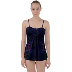 Psychic Color Circle Abstract Dark Rainbow Pattern Wallpaper Babydoll Tankini Set