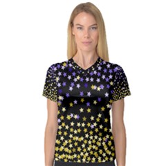 Space Star Light Gold Blue Beauty V-neck Sport Mesh Tee