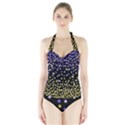 Space Star Light Gold Blue Beauty Halter Swimsuit View1