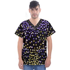 Space Star Light Gold Blue Beauty Men s V-neck Scrub Top