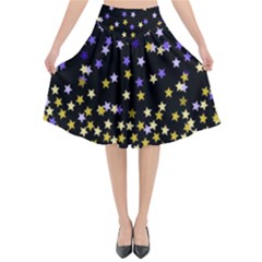 Space Star Light Gold Blue Beauty Flared Midi Skirt by Mariart