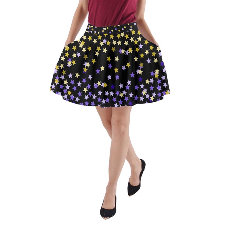 Space Star Light Gold Blue Beauty Black A-Line Pocket Skirt