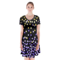 Space Star Light Gold Blue Beauty Black Short Sleeve V-neck Flare Dress