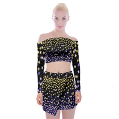 Space Star Light Gold Blue Beauty Black Off Shoulder Top With Skirt Set by Mariart