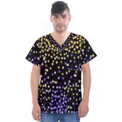 Space Star Light Gold Blue Beauty Black Men s V-neck Scrub Top