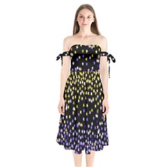 Space Star Light Gold Blue Beauty Black Shoulder Tie Bardot Midi Dress by Mariart