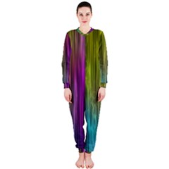 Rainbow Bubble Curtains Motion Background Space Onepiece Jumpsuit (ladies)  by Mariart