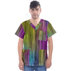 Rainbow Bubble Curtains Motion Background Space Men s V-neck Scrub Top