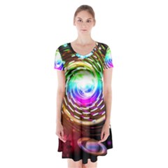 Space Star Planet Light Galaxy Moon Short Sleeve V-neck Flare Dress by Mariart