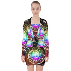 Space Star Planet Light Galaxy Moon V-neck Bodycon Long Sleeve Dress by Mariart