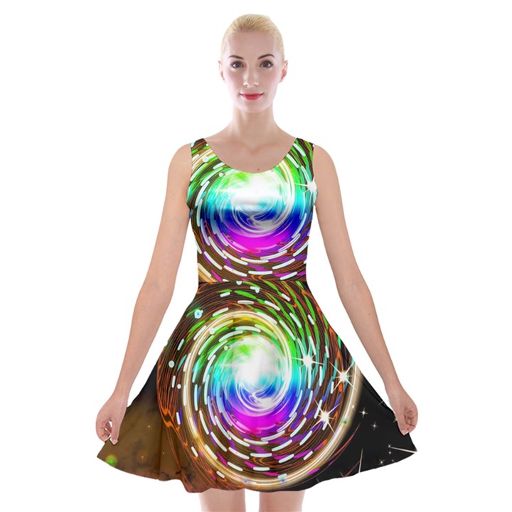 Space Star Planet Light Galaxy Moon Velvet Skater Dress