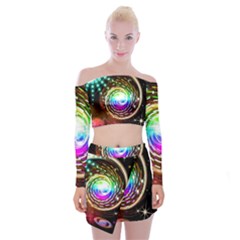 Space Star Planet Light Galaxy Moon Off Shoulder Top With Skirt Set by Mariart