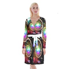 Space Star Planet Light Galaxy Moon Long Sleeve Velvet Front Wrap Dress by Mariart