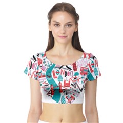 London Illustration City Short Sleeve Crop Top (tight Fit)