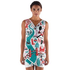 London Illustration City Wrap Front Bodycon Dress