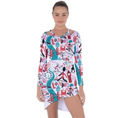 London Illustration City Asymmetric Cut-out Shift Dress