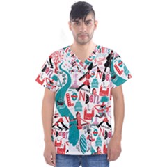 London Illustration City Men s V-neck Scrub Top