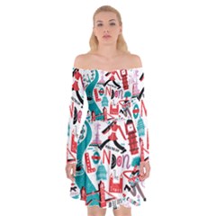 London Illustration City Off Shoulder Skater Dress