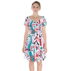 London Illustration City Short Sleeve Bardot Dress by Mariart