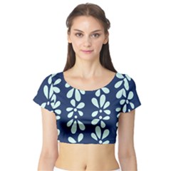 Star Flower Floral Blue Beauty Polka Short Sleeve Crop Top (tight Fit) by Mariart