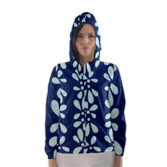 Star Flower Floral Blue Beauty Polka Hooded Wind Breaker (women)