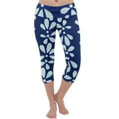 Star Flower Floral Blue Beauty Polka Capri Yoga Leggings by Mariart