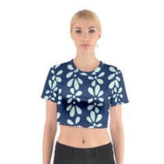 Star Flower Floral Blue Beauty Polka Cotton Crop Top by Mariart