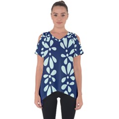 Star Flower Floral Blue Beauty Polka Cut Out Side Drop Tee by Mariart