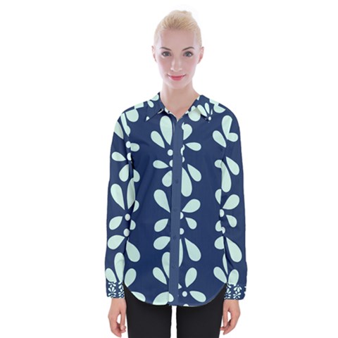 Star Flower Floral Blue Beauty Polka Womens Long Sleeve Shirt by Mariart