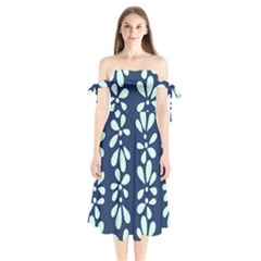 Star Flower Floral Blue Beauty Polka Shoulder Tie Bardot Midi Dress