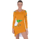 Star Line Orange Green Simple Beauty Cute Asymmetric Cut-Out Shift Dress View1