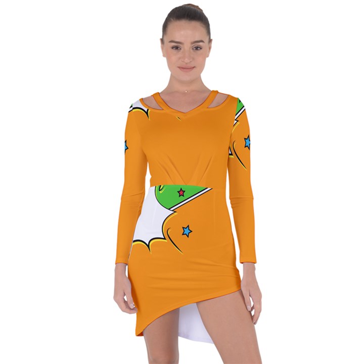 Star Line Orange Green Simple Beauty Cute Asymmetric Cut-Out Shift Dress